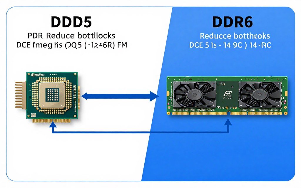 Visual representation of data flow showing how DDR6 RAM reduces bottlenecks compared to previous memory generations
