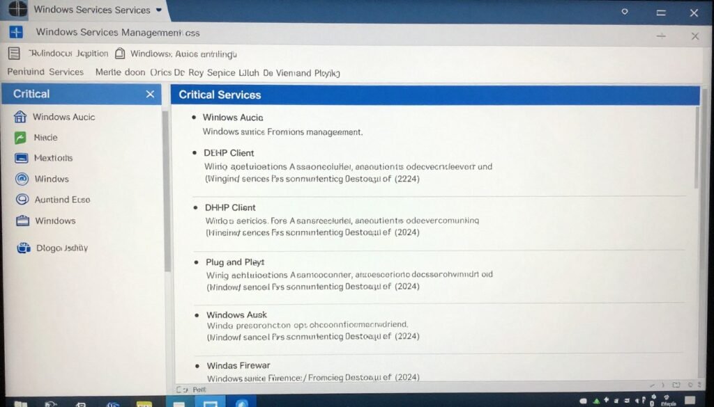 Windows Services showing critical system services
