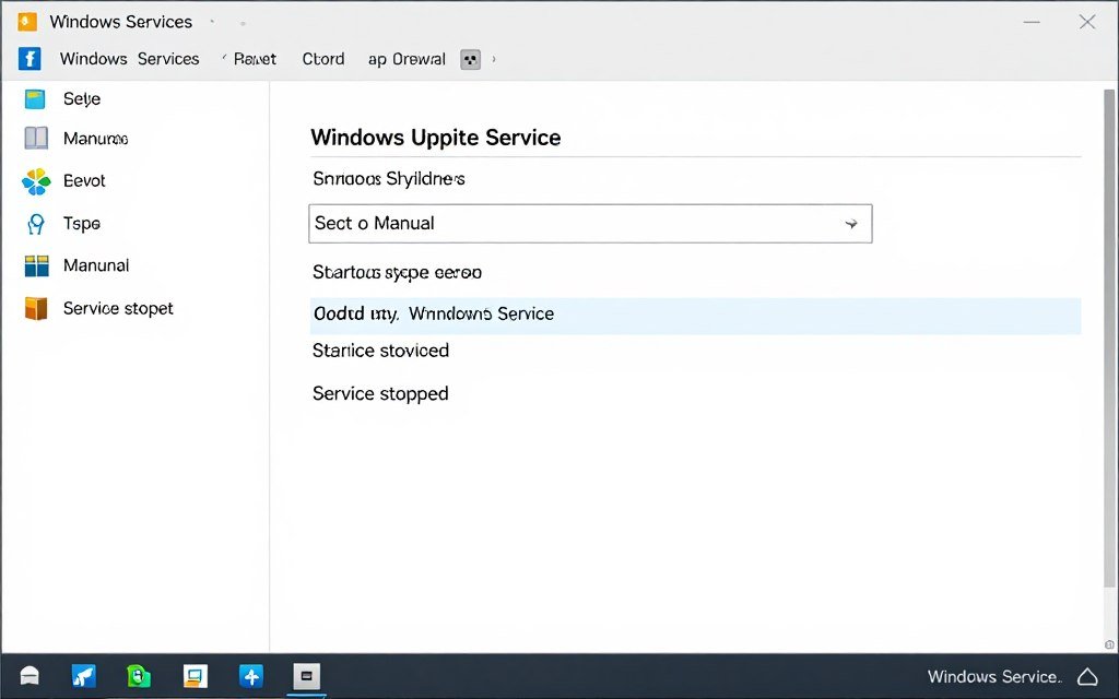 Windows Update service properties showing manual startup configuration