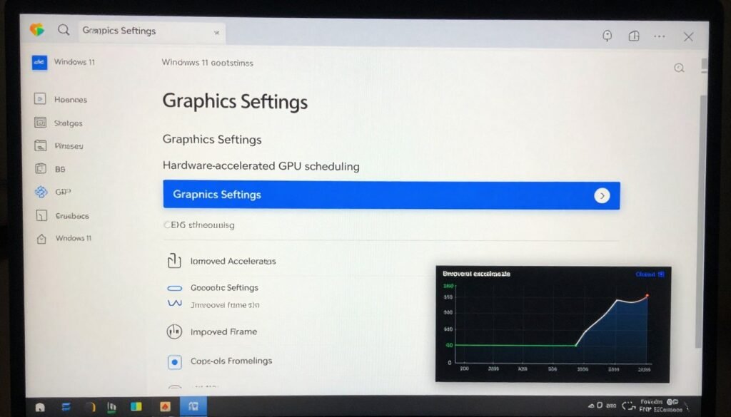 Windows graphics settings panel showing hardware-accelerated GPU scheduling option enabled