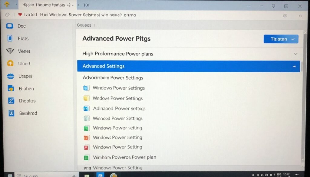 Windows power plan settings showing high performance mode configuration