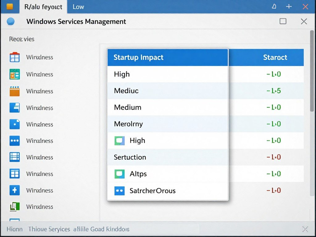 Windows services list showing startup impact ratings
