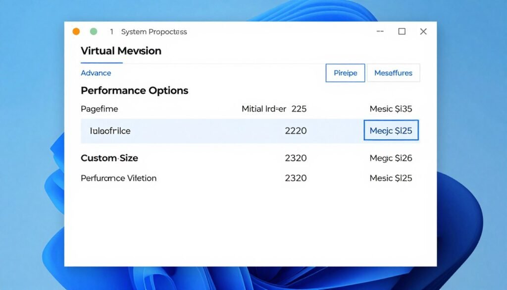 Windows virtual memory settings screen