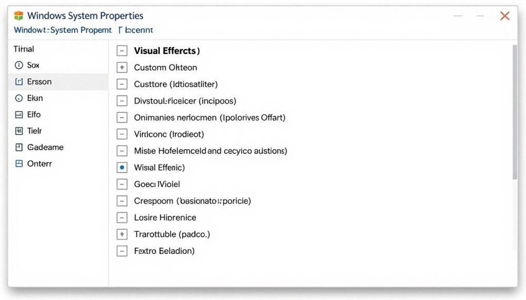 Windows visual effects performance options dialog