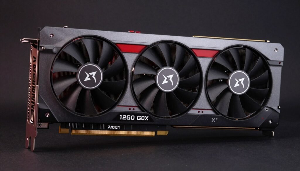 AMD RX 6700 XT graphics card highlighting 12GB GDDR6 memory specification label