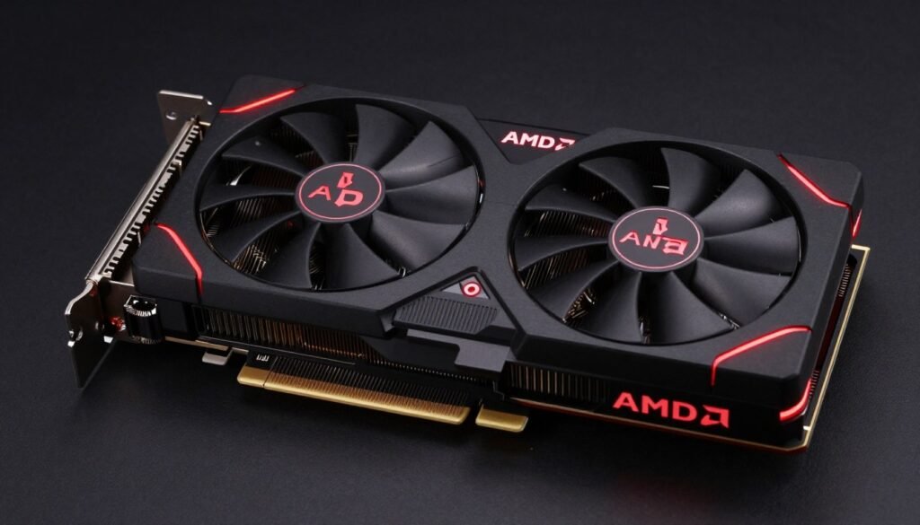 AMD Radeon RX 6600 XT graphics card showing red accent lighting and dual-fan cooling design