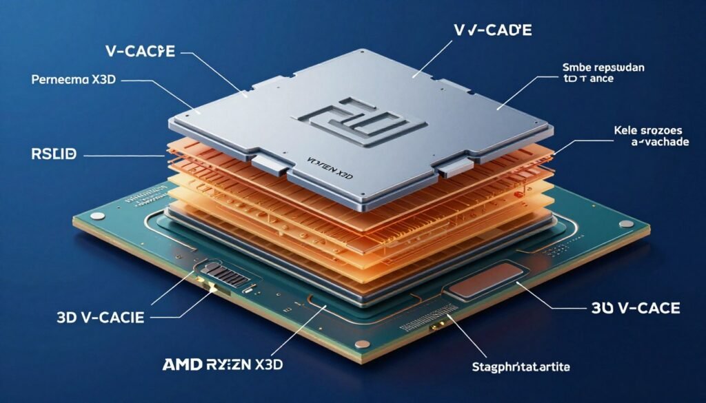 AMD Ryzen X3D CPU with 3D V-Cache technology diagram