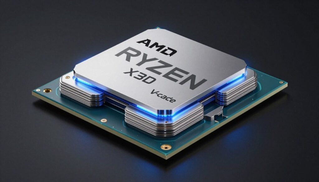 AMD Ryzen X3D processor with V-cache structure visible AMD Ryzen X3D processor with V-cache structure visible
