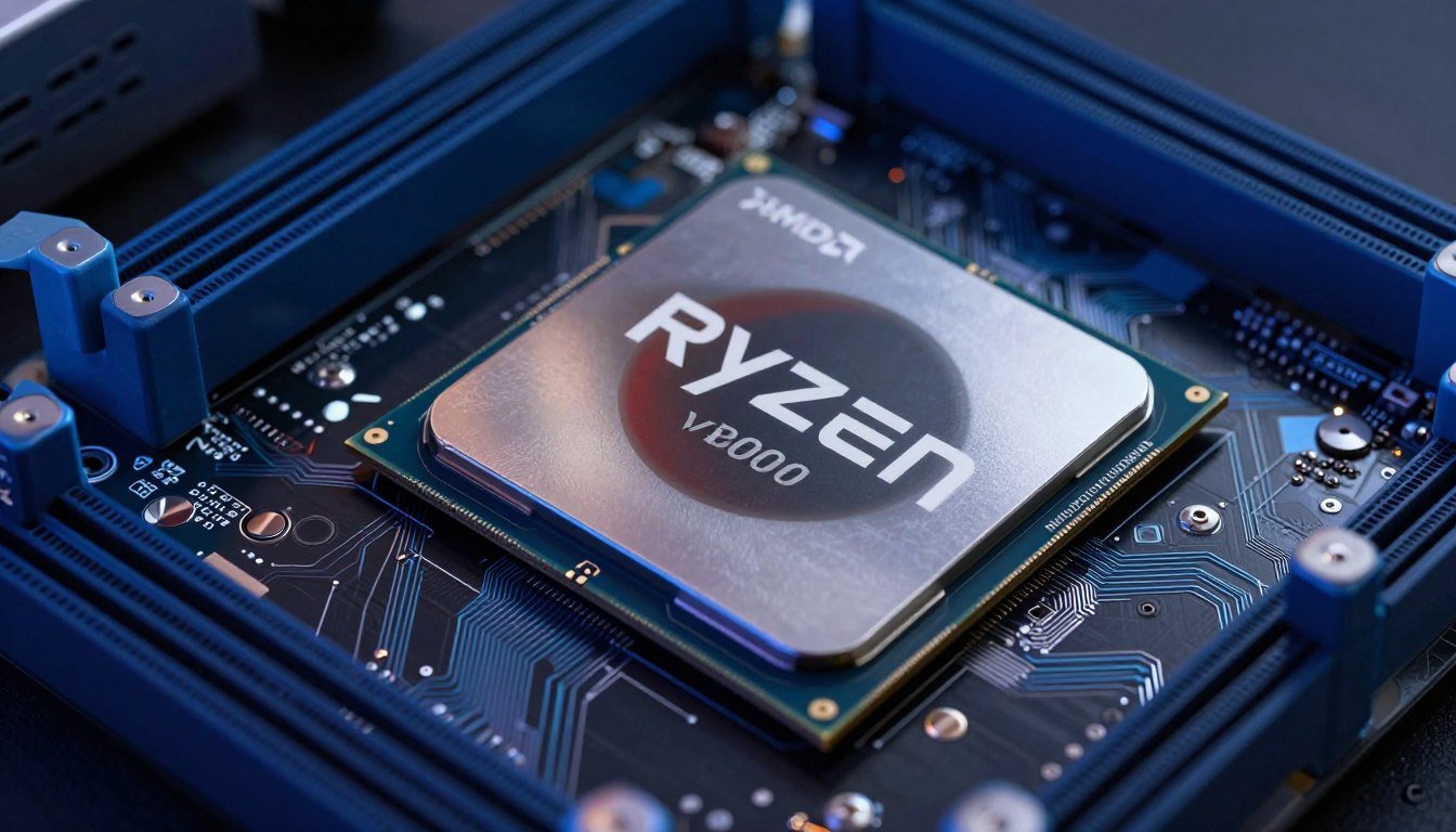 AMD Ryzen processor with DDR5 memory modules showing Infinity Fabric connections