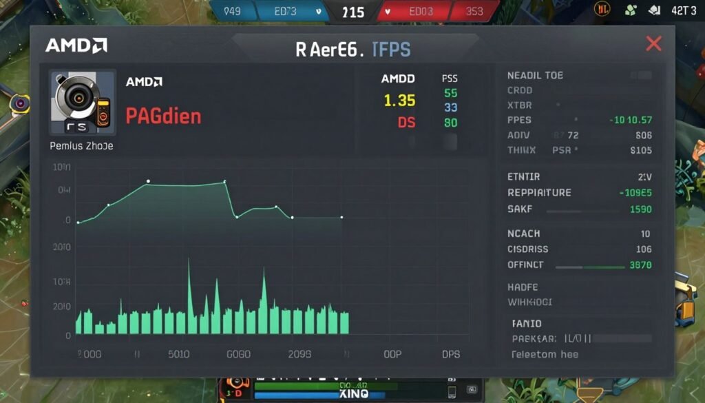 AMD overlay interface showing FPS counter and performance metrics during gameplay