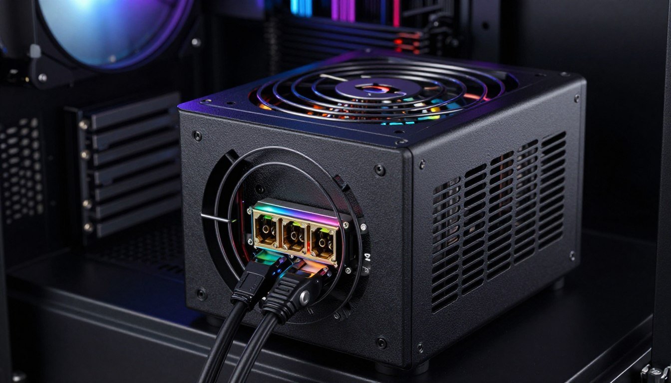 ATX 3.1 power supply unit with 12V-2x6 connector cable for modern gaming PC build