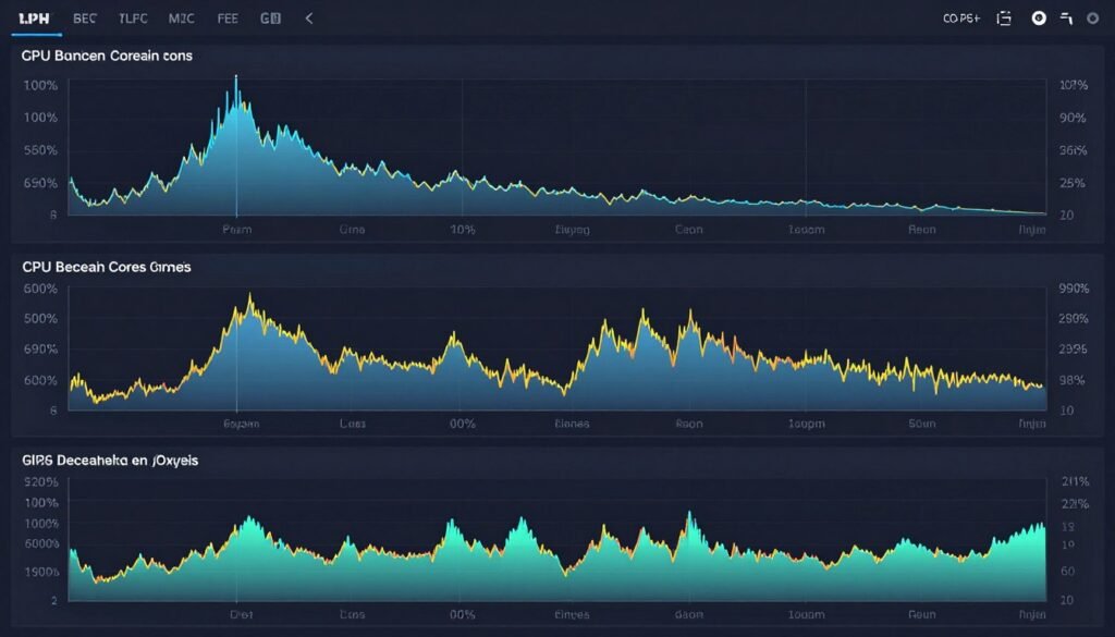 CPU and GPU usage graphs showing bottleneck patterns