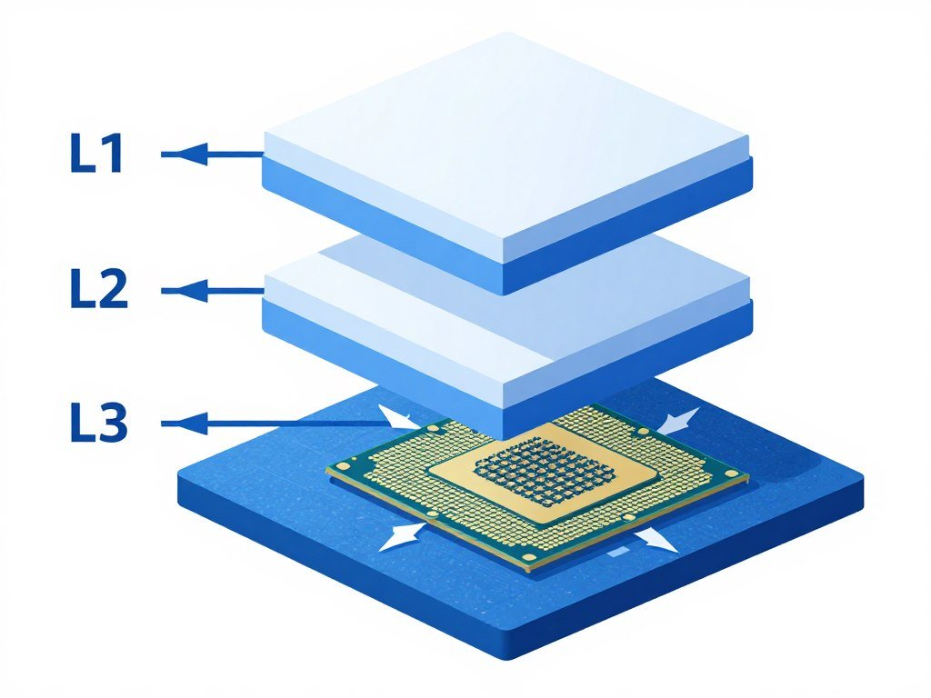 CPU cache hierarchy showing L1, L2, and L3 cache levels for gaming CPU cache hierarchy showing L1, L2, and L3 cache levels for gaming