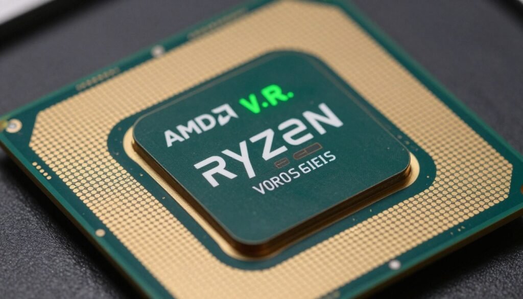 CPU die with VR processing cores highlighted under microscope CPU die with VR processing cores highlighted under microscope