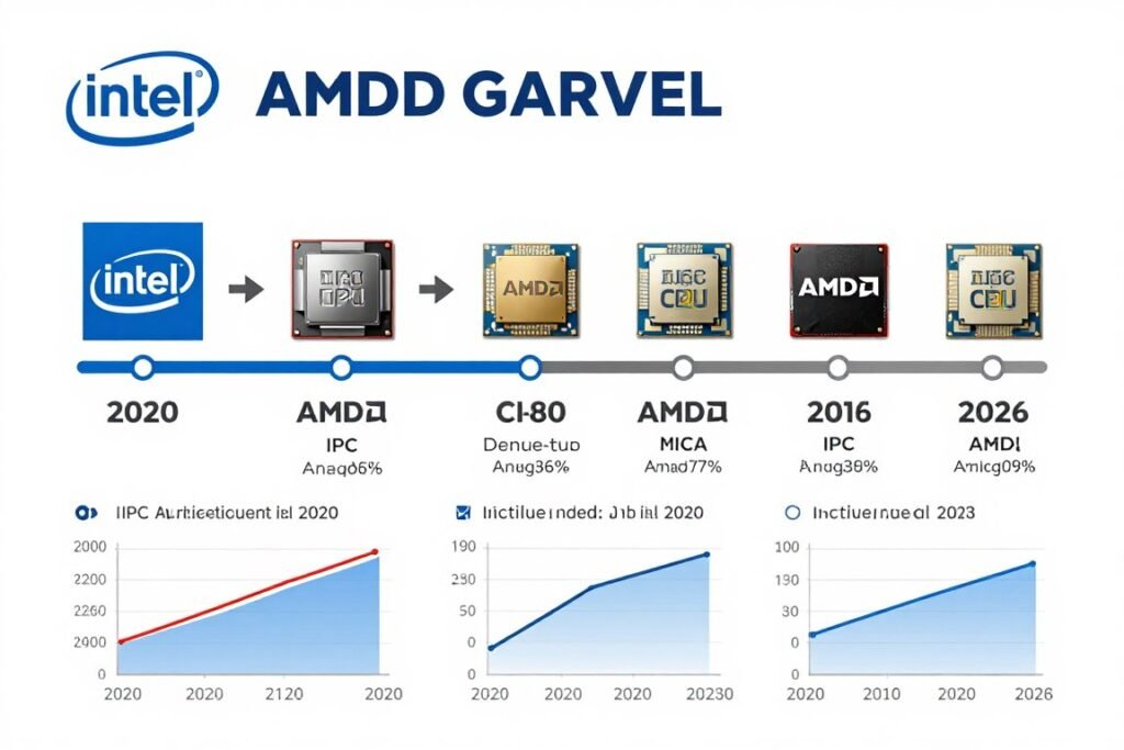 CPU generation comparison chart showing IPC performance improvements over time