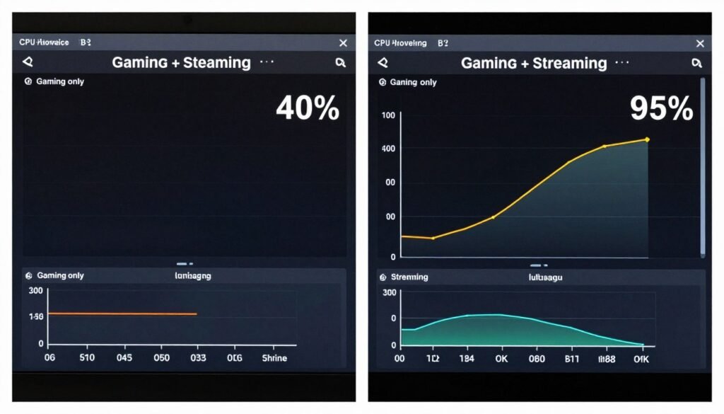CPU usage comparison gaming versus streaming with OBS encoding