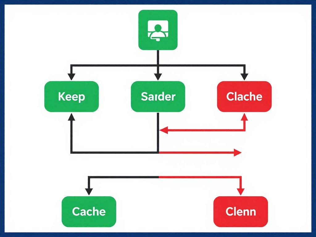 Cache management decision flowchart with clear and keep scenarios