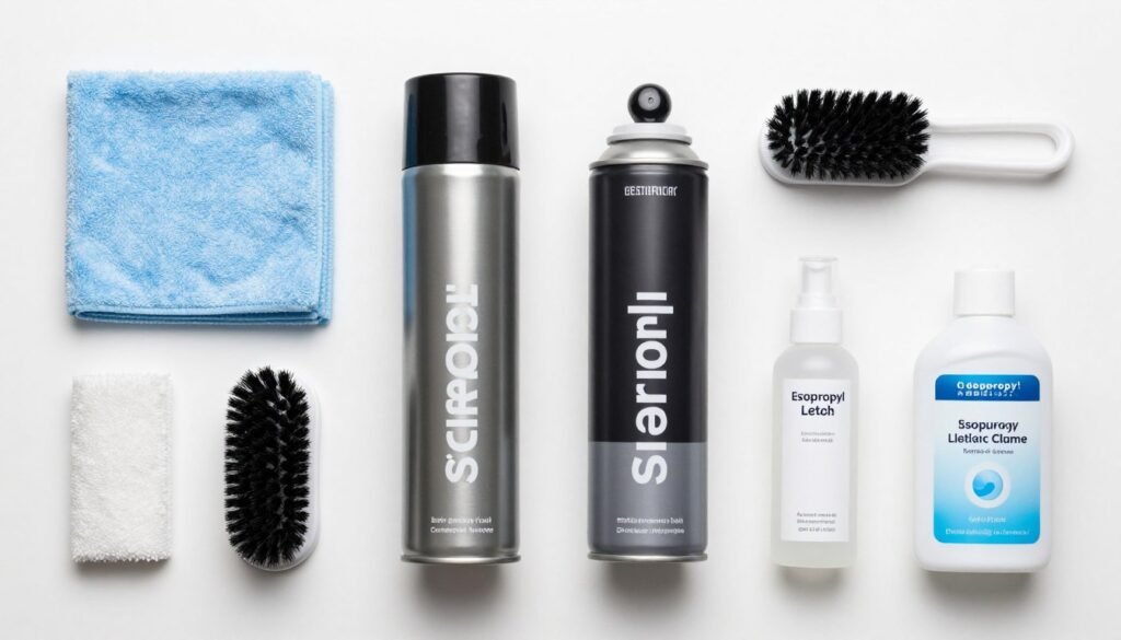 Cleaning supplies and tools for white PC maintenance