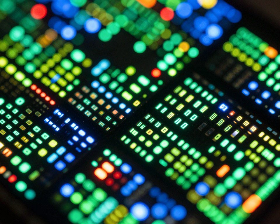 Close-up macro photography of OLED pixels illuminating individually with instant response
