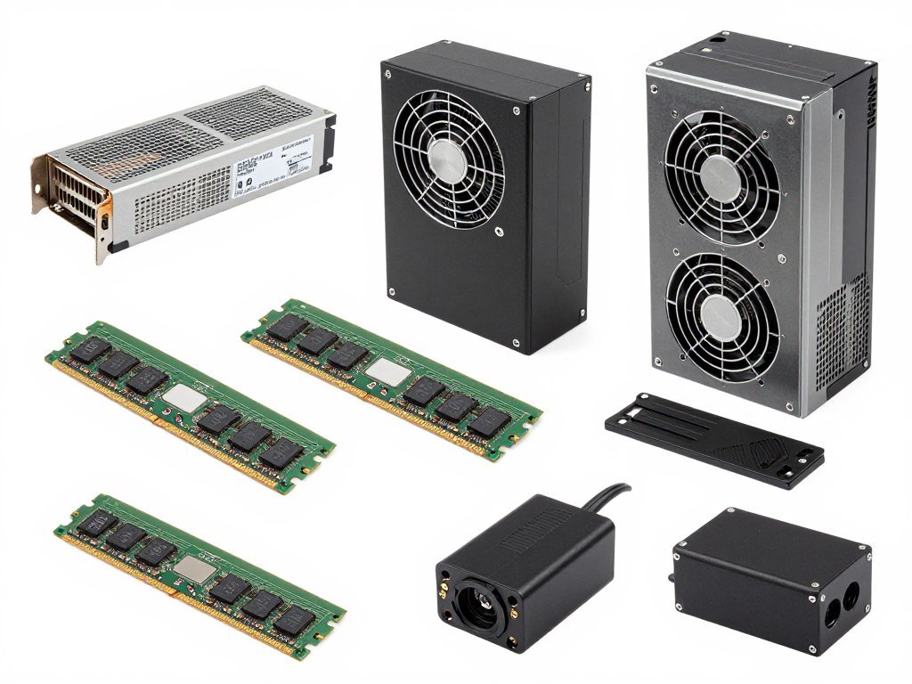 Collection of safe refurbished PC components including SSD, RAM, and peripherals