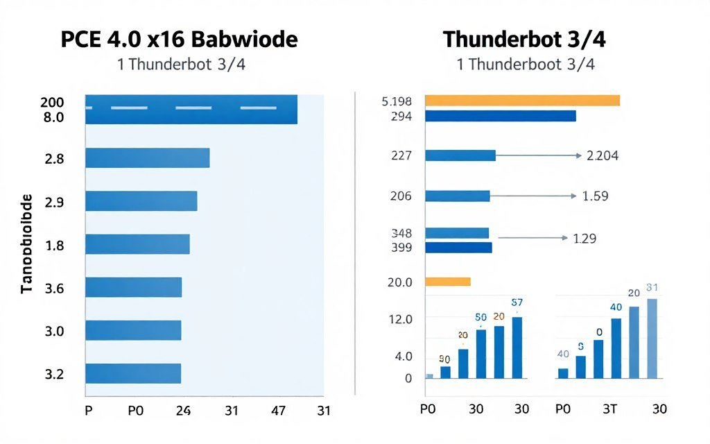 Comparison diagram showing PCIe bandwidth versus Thunderbolt bandwidth limitations