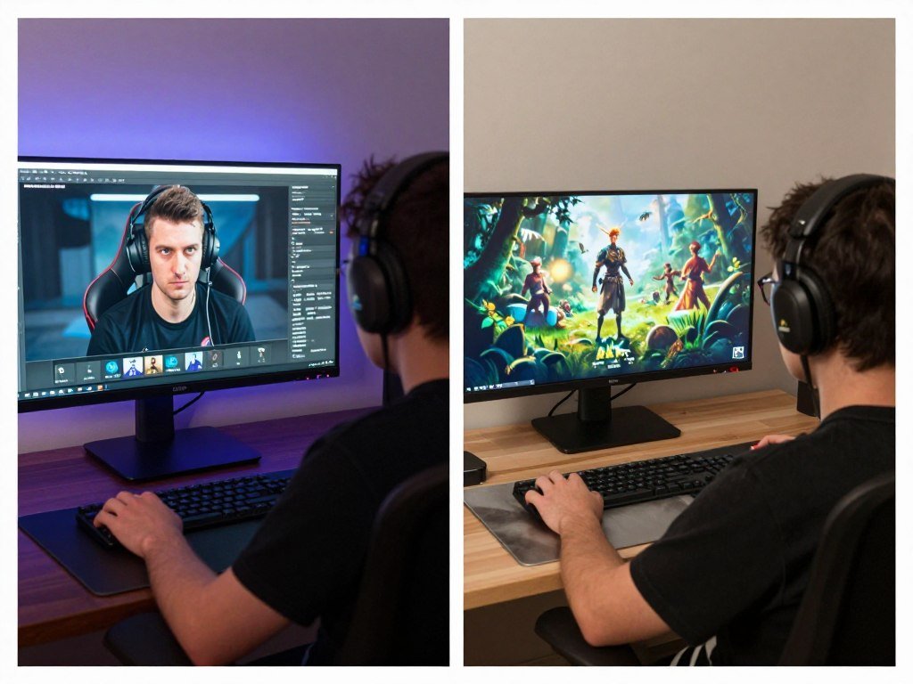 Comparison of actual gaming experience showing player perspective on OLED vs IPS monitors