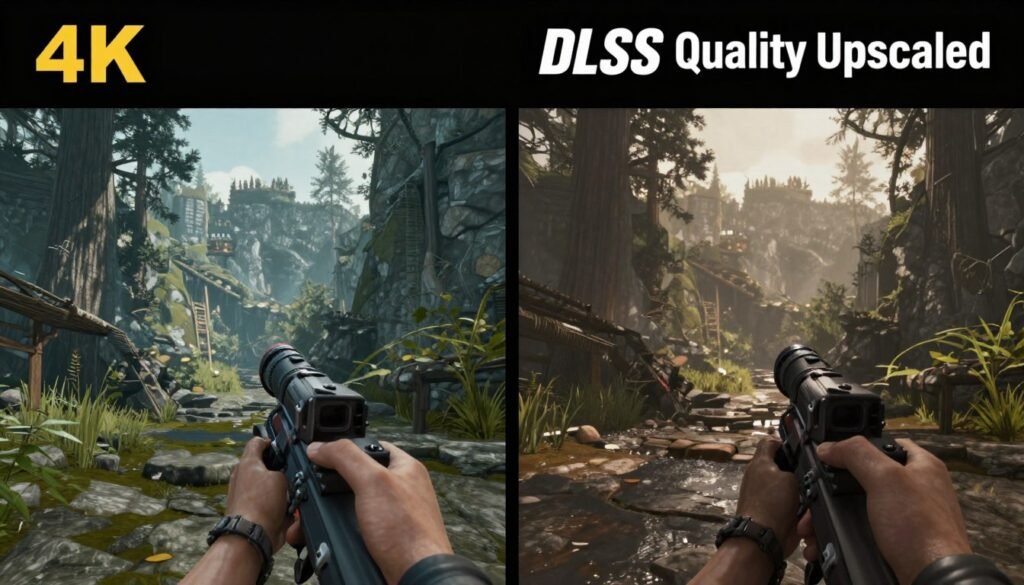 Comparison of native rendering versus AI-upscaled rendering in modern games