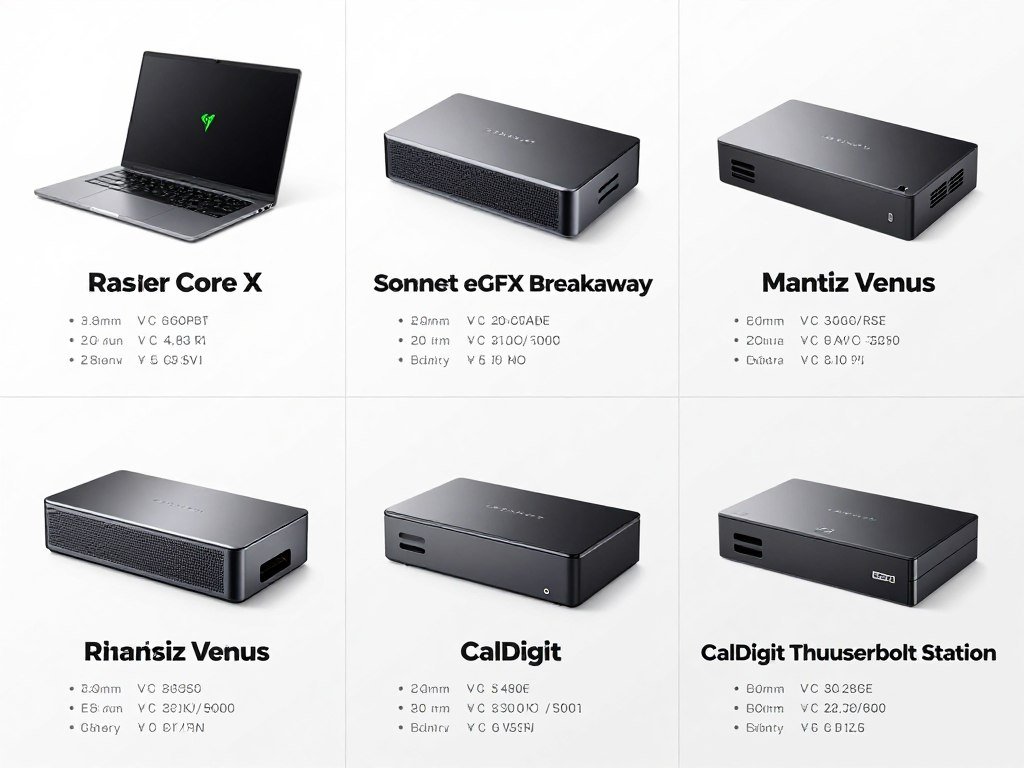 Comparison of popular eGPU enclosures showing key specifications and features