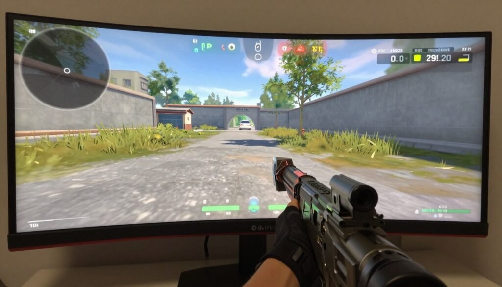 Competitive FPS game on ultrawide monitor showing field of view advantage