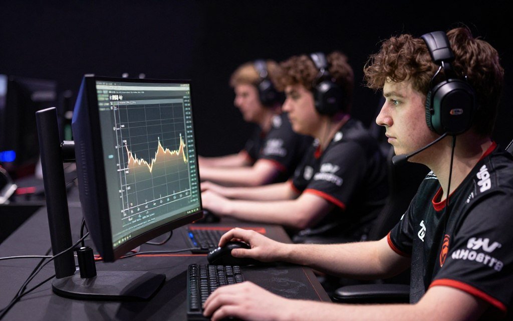 Competitive gamer using high refresh rate monitor with smooth gameplay metrics overlay