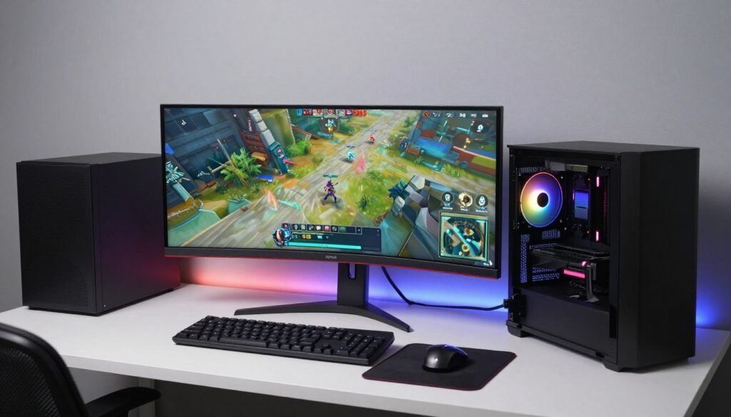 Complete ultrawide gaming setup showing balanced system