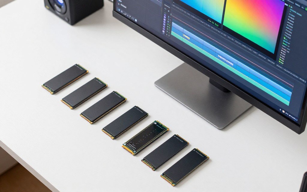 Content creator workspace with multiple SSDs for workflow optimization