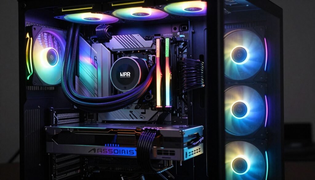 Custom RGB lighting and cooling performance aesthetics in gaming PC