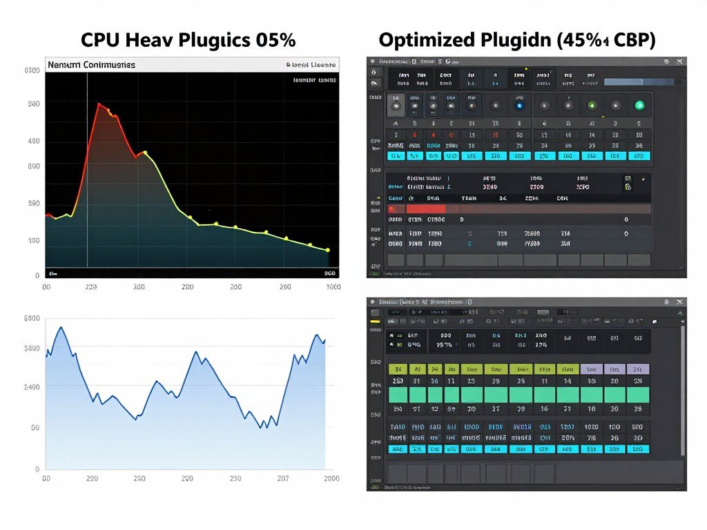 DAW plugin management window showing CPU-efficient alternatives to resource-heavy plugins