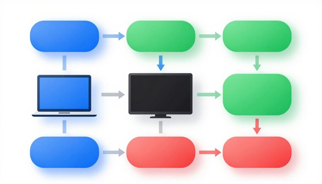Decision flowchart diagram showing laptop versus desktop decision tree based on usage needs