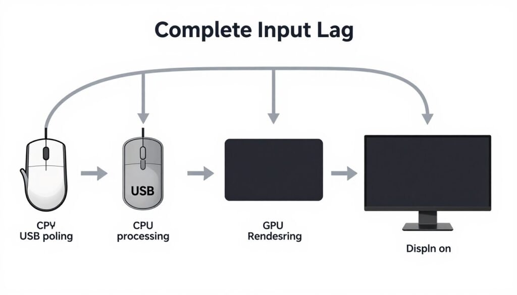 Diagram showing input lag components from mouse click to screen display