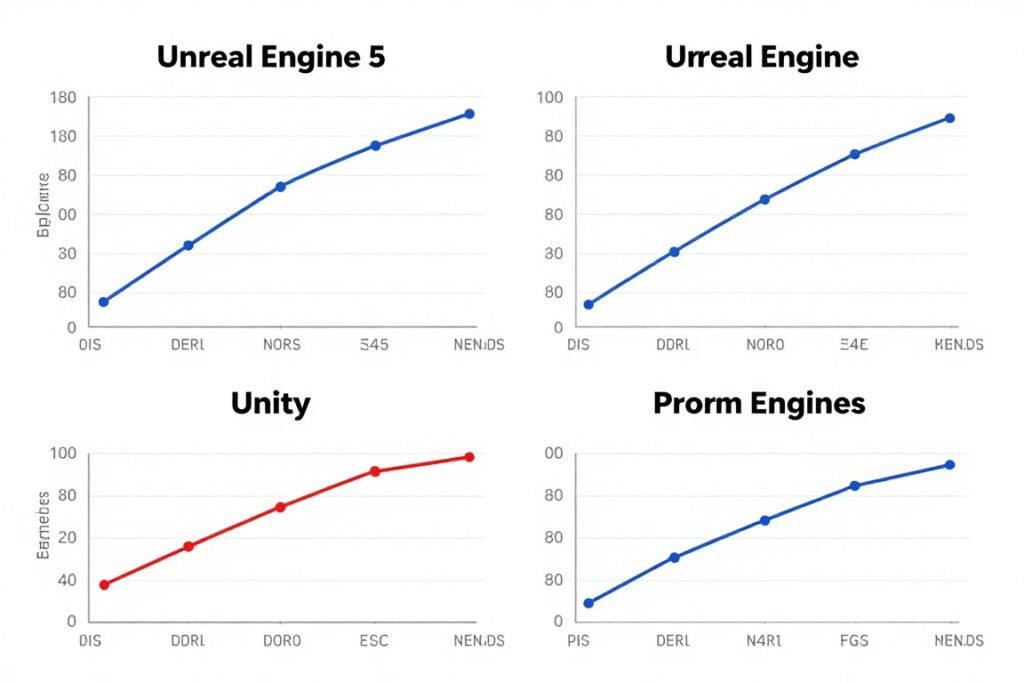 Different game engines showing varying frame time behaviors