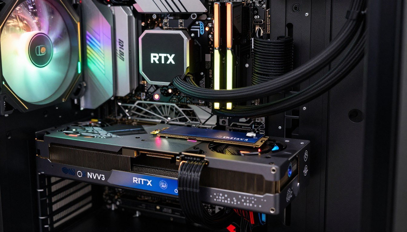 Direct Storage Gaming NVMe SSD installation in modern gaming PC with RTX 5080