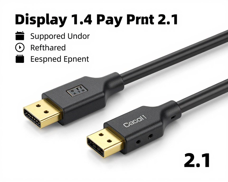 DisplayPort and HDMI cables side by side with technical specification comparison overlay