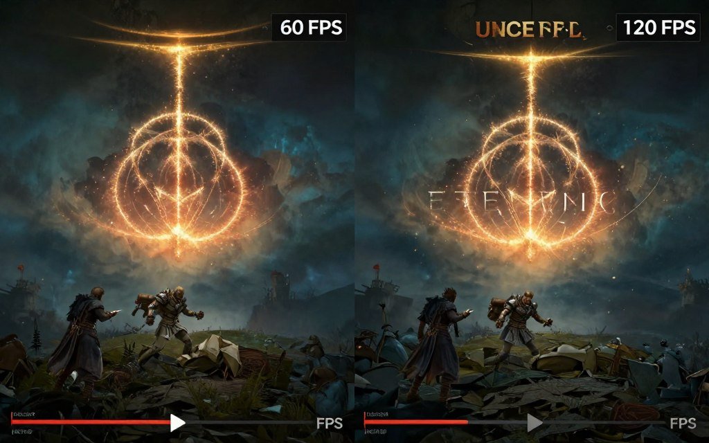 Elden Ring FPS comparison showing 60 FPS vs uncapped frame rate