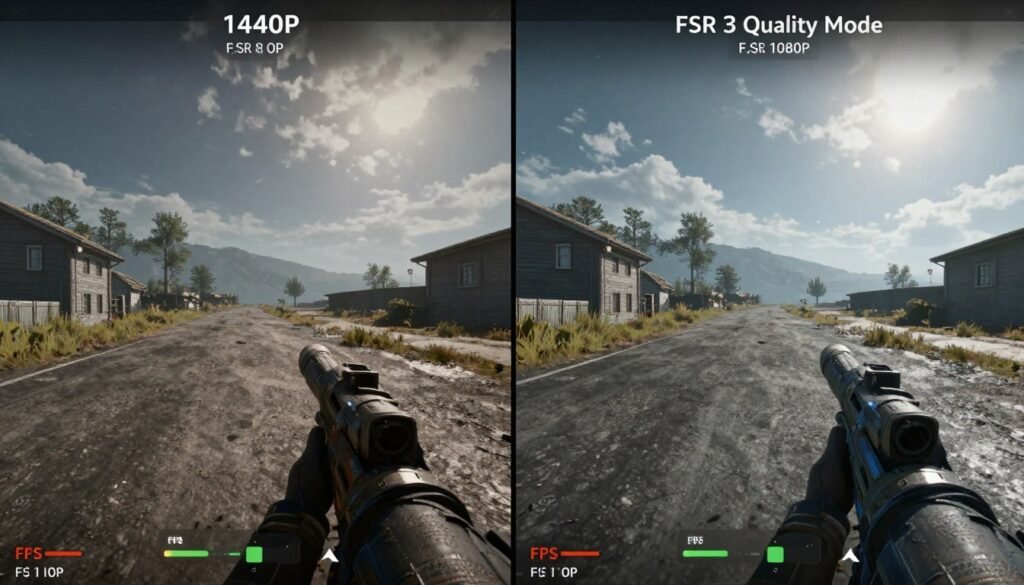 FSR 3 frame generation comparison in Starfield showing native vs upscaled quality