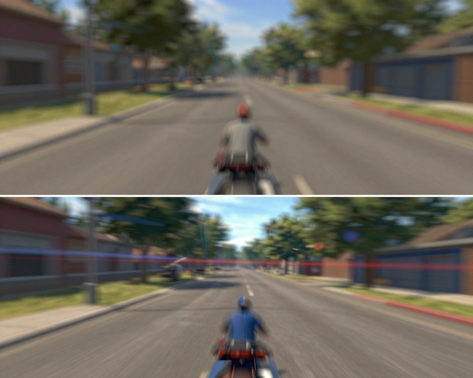 Frame generation artifacts showing ghosting and image quality issues in fast-motion gaming scenes Frame generation artifacts showing ghosting and image quality issues in fast-motion gaming scenes