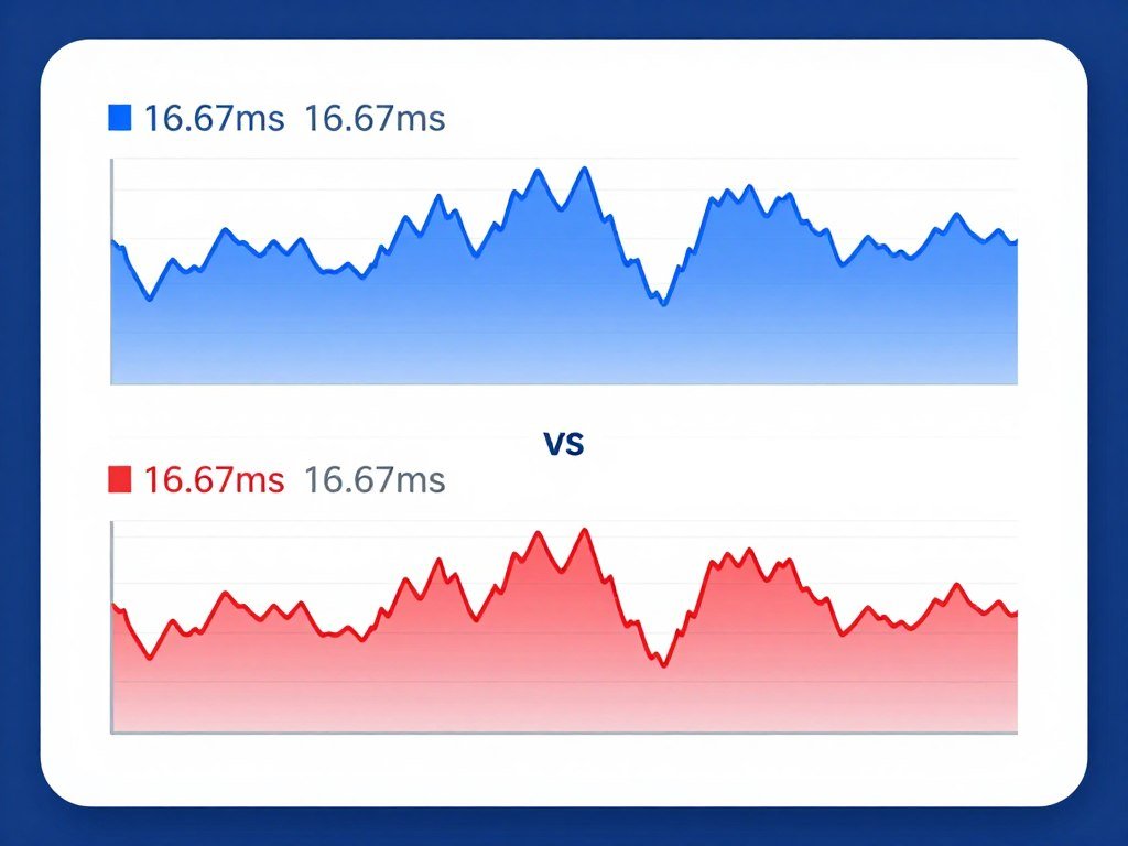 Frame time consistency metrics showing stable versus unstable frame delivery