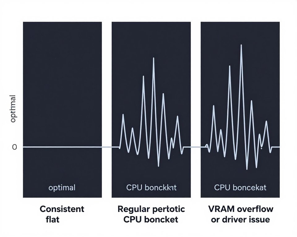 Frame time graph analysis showing different problem patterns