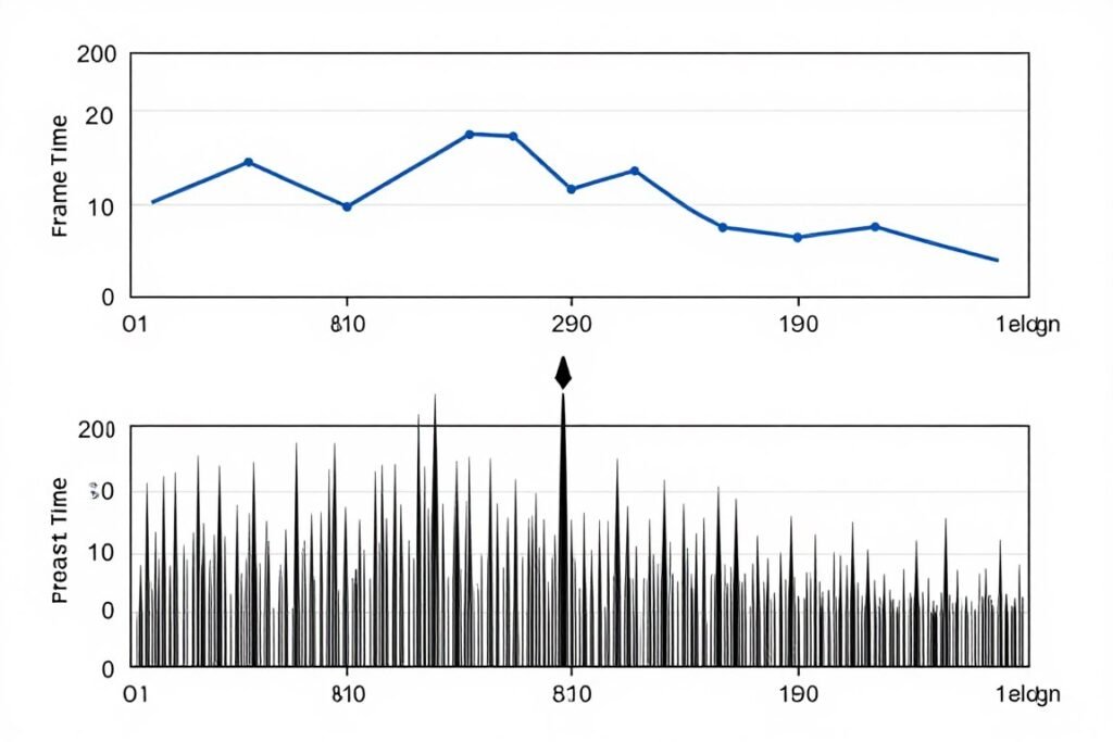 Frame time graph analysis showing good versus problematic patterns