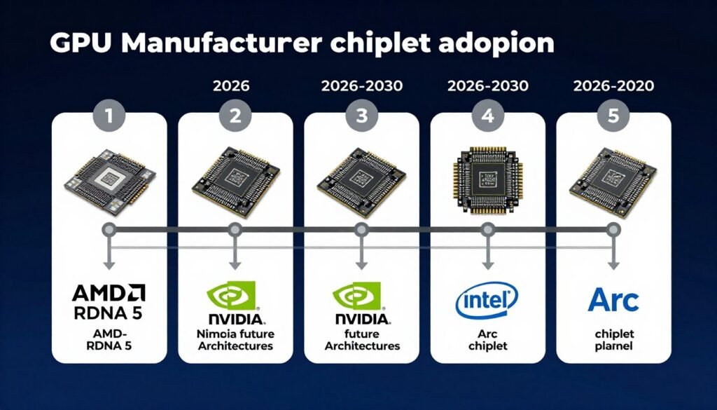 Future GPU roadmap showing chiplet adoption timeline across manufacturers