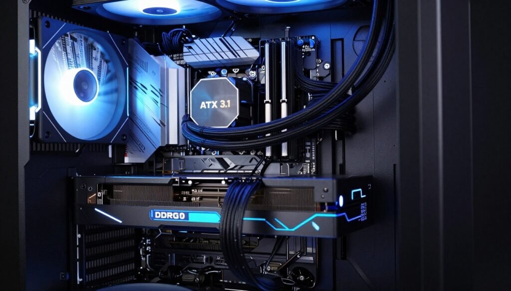 Future PC build showing next-gen components with high-wattage power supply and modern connectivity