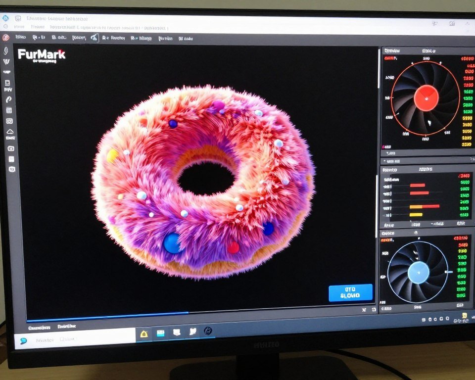 GPU stress testing software showing temperature and performance metrics