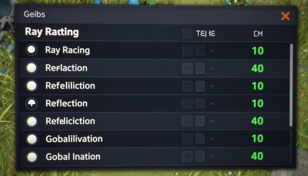 Game graphics settings menu showing ray tracing options