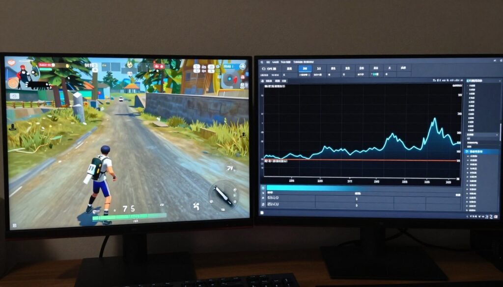 Game stuttering visualization showing frame time spikes during shader compilation Game stuttering visualization showing frame time spikes during shader compilation